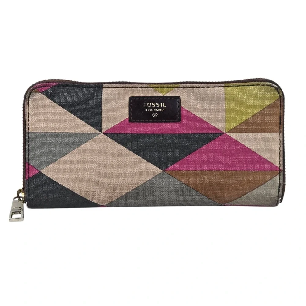 Fossil Issue 1954 Logan Clutch Wallet Coated Canvas Zip Around Colorblock